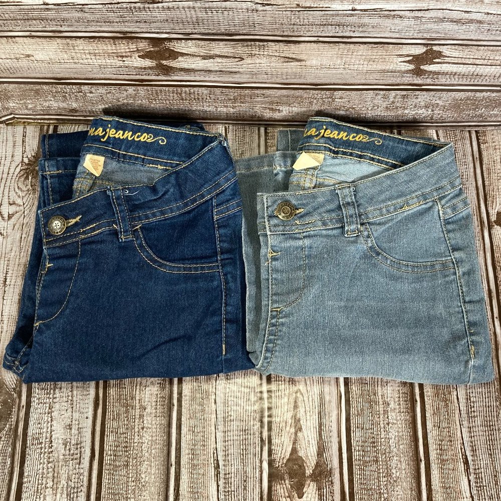 Lot of 2 ARIZONA JEAN CO Girl's 12 Skinny Blue Denim Jeans Adjustable Waist EUC